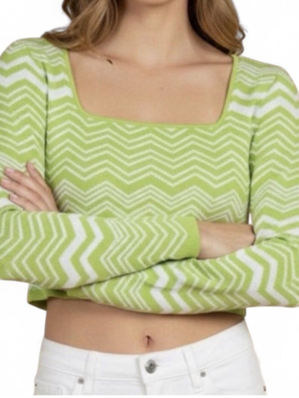 NWT Lime Green Crop Top Indie Sleaze Cropped Chevron 2010s Party Club Stretchy S